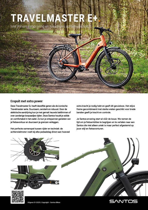 Santos Travelmaster-E+ met Pinion aandrijving en Neodrives achterwielmotor E-bike Flyer